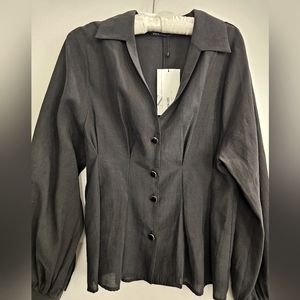 ZARA Puff Sleeve Pleated Blouse